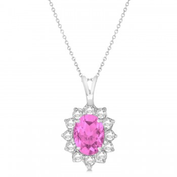Lab Pink Sapphire & Lab Diamond Accented Pendant Necklace 14k White Gold (1.70ctw)