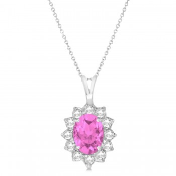 Pink Sapphire & Diamond Accented Pendant Necklace 14k White Gold (1.70ctw)