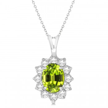 Peridot & Diamond Accented Pendant Necklace 14k White Gold (1.70ctw)