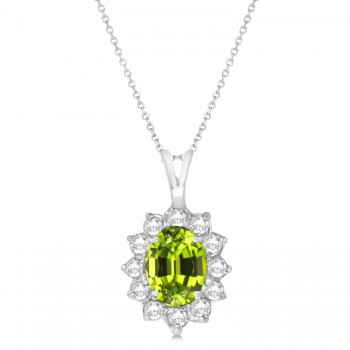 Peridot & Diamond Accented Pendant Necklace 14k White Gold (1.70ctw)