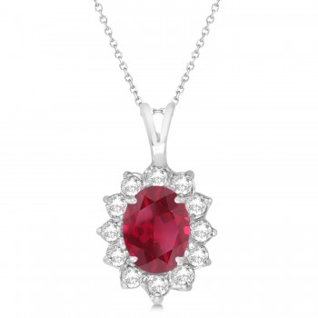 Lab Ruby & Lab Diamond Accented Pendant Necklace 14k White Gold (1.70ctw)