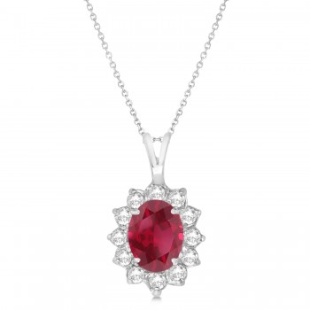 Lab Ruby & Lab Diamond Accented Pendant Necklace 14k White Gold (1.70ctw)