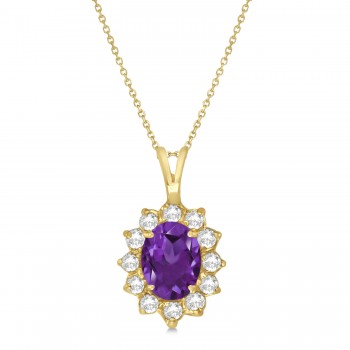 Amethyst & Diamond Accented Pendant Necklace 14k Yellow Gold (1.70ctw)