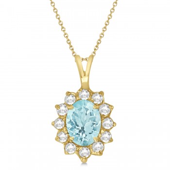 Aquamarine & Diamond Accented Pendant Necklace 14k Yellow Gold (1.70ctw)