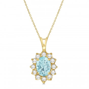 Aquamarine & Diamond Accented Pendant Necklace 14k Yellow Gold (1.70ctw)