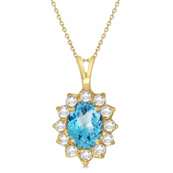 Blue Topaz & Diamond Accented Pendant Necklace 14k Yellow Gold (1.70ctw)