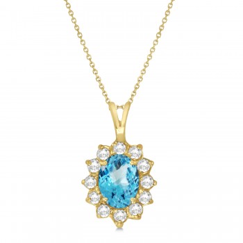 Blue Topaz & Diamond Accented Pendant Necklace 14k Yellow Gold (1.70ctw)