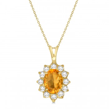 Citrine & Diamond Accented Pendant Necklace 14k Yellow Gold (1.70ctw)