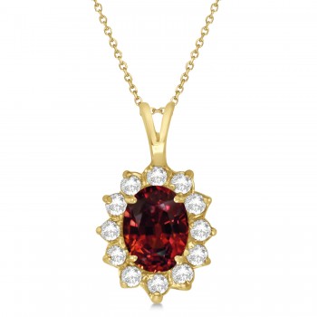 Garnet & Diamond Accented Pendant Necklace 14k Yellow Gold (1.70ctw)