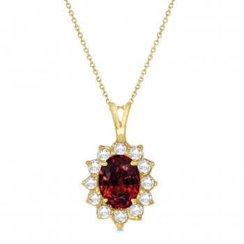 Garnet & Diamond Accented Pendant Necklace 14k Yellow Gold (1.70ctw)