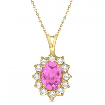 Lab Pink Sapphire & Lab Diamond Accented Pendant Necklace 14k Yellow Gold (1.70ctw)