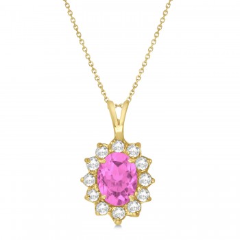 Lab Pink Sapphire & Lab Diamond Accented Pendant Necklace 14k Yellow Gold (1.70ctw)