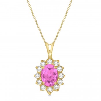 Pink Sapphire & Diamond Accented Pendant Necklace 14k Yellow Gold (1.70ctw)