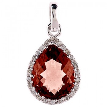 Pear Shaped Garnet and Diamond Pendant Necklace 14k White Gold