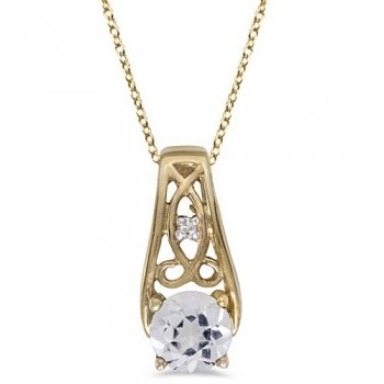 Antique Style White Topaz & Diamond Pendant Necklace 14k Yellow Gold