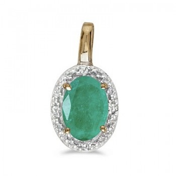 Halo Oval Emerald & Diamond Pendant Necklace 14k Yellow Gold (0.45ctw)