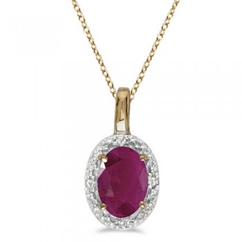 Halo Oval Ruby & Diamond Pendant Necklace 14k Yellow Gold (0.60ctw)