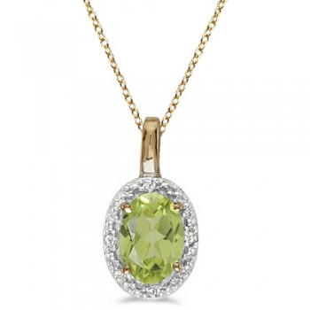Halo Oval Peridot & Diamond Pendant Necklace 14k Yellow Gold (0.55ctw)