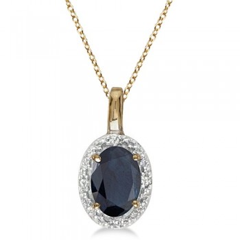 Oval Blue Sapphire & Diamond Pendant Necklace 14k Yellow Gold (0.55ct)