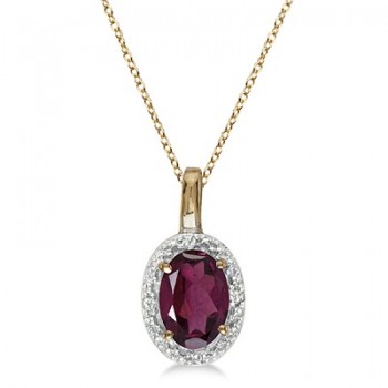 Halo Oval Garnet & Diamond Pendant Necklace 14k Yellow Gold (0.55ctw)