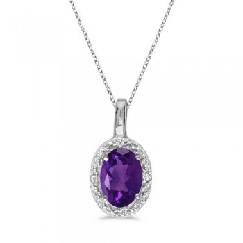 Oval Amethyst & Diamond Pendant Necklace 14k White Gold (0.45ctw)