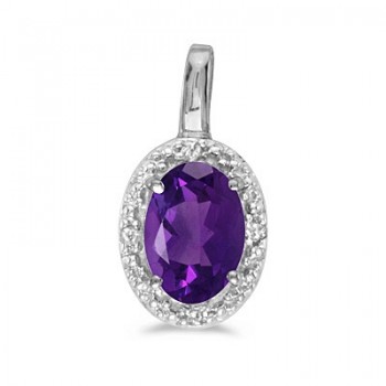 Oval Amethyst & Diamond Pendant Necklace 14k White Gold (0.45ctw)