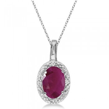 Oval Ruby & Diamond Pendant Necklace 14k White Gold (0.60ctw)