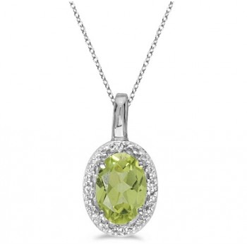 Oval Peridot & Diamond Pendant Necklace 14k White Gold (0.55ctw)