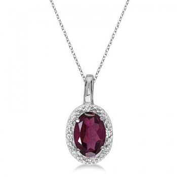 Oval Garnet & Diamond Pendant Necklace 14k White Gold (0.55ctw)