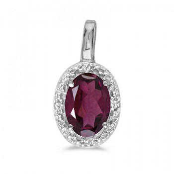 Oval Garnet & Diamond Pendant Necklace 14k White Gold (0.55ctw)