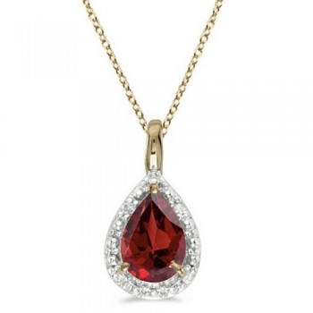 Pear Shaped Garnet Pendant Necklace 14k Yellow Gold (0.85ct)