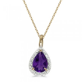 Pear Shaped Amethyst Pendant Necklace 14k Yellow Gold (0.65ct)