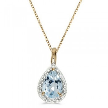 Pear Shaped Aquamarine Pendant Necklace 14k Yellow Gold (0.60ct)