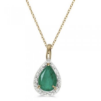 Pear Shaped Emerald Pendant Necklace 14k Yellow Gold (0.70ct)