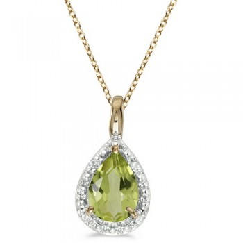 Pear Shaped Peridot Pendant Necklace 14k Yellow Gold (0.85ct)