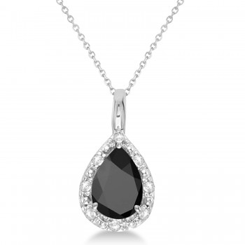Pear Shaped Black Onyx Pendant Necklace 14k White Gold (0.85ct)