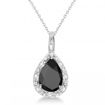 Pear Shaped Black Onyx Pendant Necklace 14k White Gold (0.85ct)