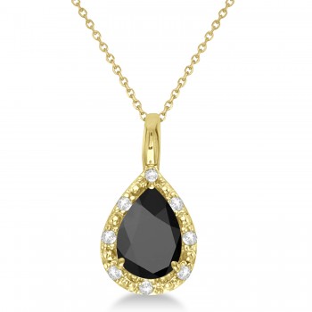 Pear Shaped Black Onyx Pendant Necklace 14k Yellow Gold (0.85ct)