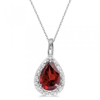 Pear Shaped Garnet Pendant Necklace 14k White Gold (0.85ct)