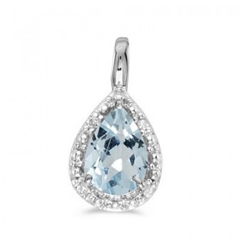 Pear Shaped Aquamarine Pendant Necklace 14k White Gold (0.60ct)