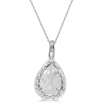 Pear Shaped White Topaz Pendant Necklace 14k White Gold (0.85ct)