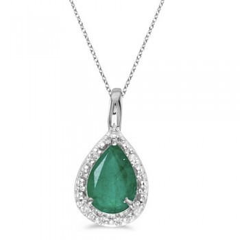 Pear Shaped Emerald Pendant Necklace 14k White Gold (0.70ct)