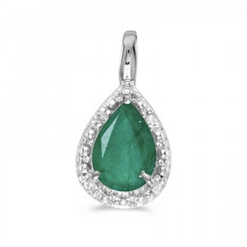 Pear Shaped Emerald Pendant Necklace 14k White Gold (0.70ct)