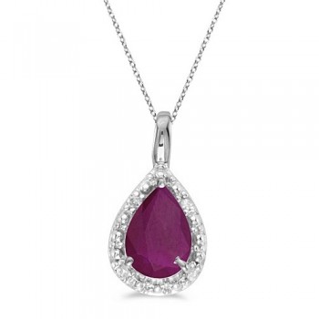 Pear Shaped Ruby Pendant Necklace 14k White Gold (0.75ct)