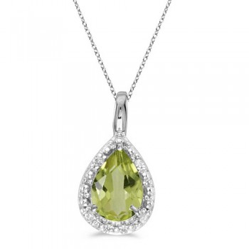 Pear Shaped Peridot Pendant Necklace 14k White Gold (0.85ct)