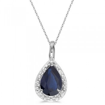 Pear Shaped Blue Sapphire Pendant Necklace 14k White Gold (0.85ct)