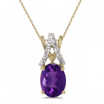 Amethyst & Diamond Solitaire Pendant 14k Yellow Gold (1.20tcw)