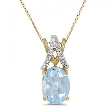 Aquamarine & Diamond Solitaire Pendant 14k Yellow Gold (1.10tcw)