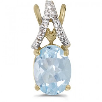 Aquamarine & Diamond Solitaire Pendant 14k Yellow Gold (1.10tcw)