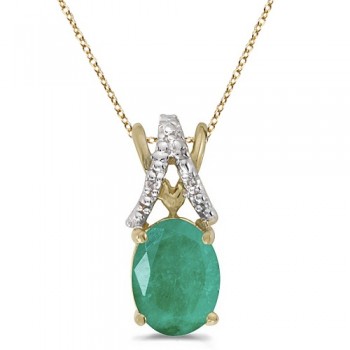 Emerald & Diamond Solitaire Pendant 14k Yellow Gold (1.10tcw)